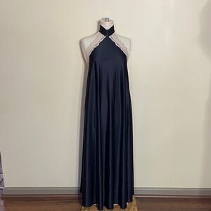 Elegant Black Halter Maxi Night Sleep Wear.